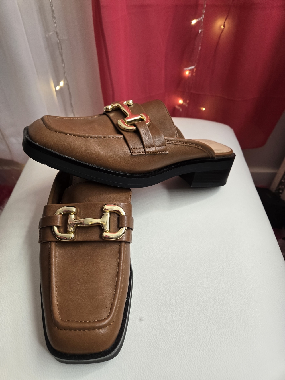 Men's Brown Leather Slip-On Mule with Gold Bit Hardware